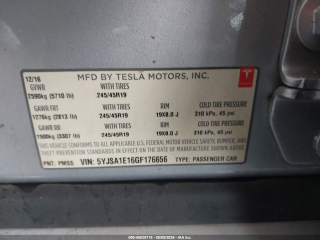 Tesla Model S 60/70/75/85 2016 5YJSA1E16GF176656 Image 9