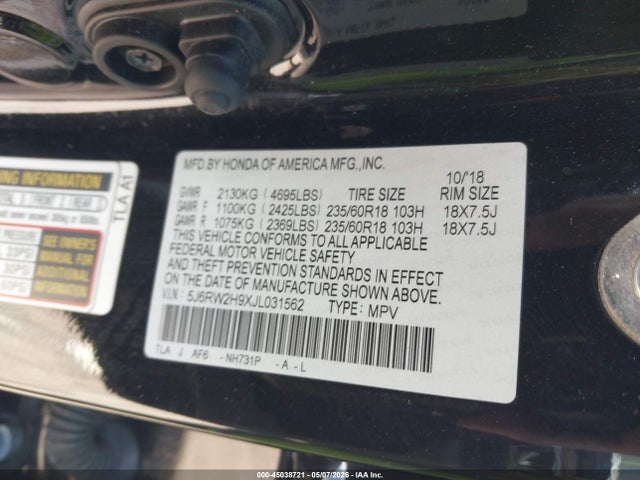 5J6RW2H9XJL031562 Honda Cr-v Touring