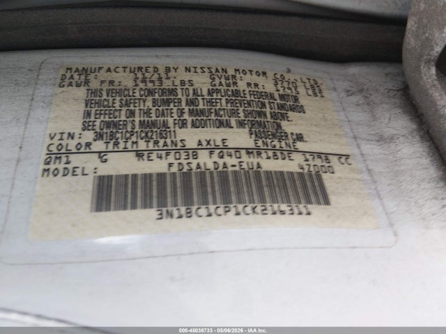 Продажа на аукционе авто 2012 Nissan Versa 1.8 S, vin: 3N1BC1CP1CK216311, номер лота: 45038733