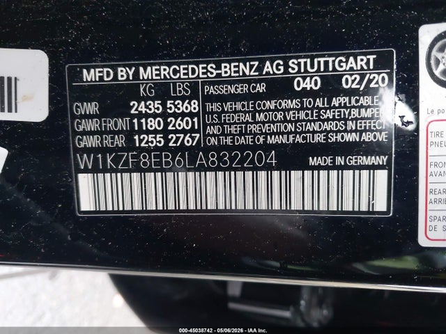 Продаж на аукціоні авто 2020 Mercedes-benz E 350 4matic, vin: W1KZF8EB6LA832204, номер лоту: 45038742