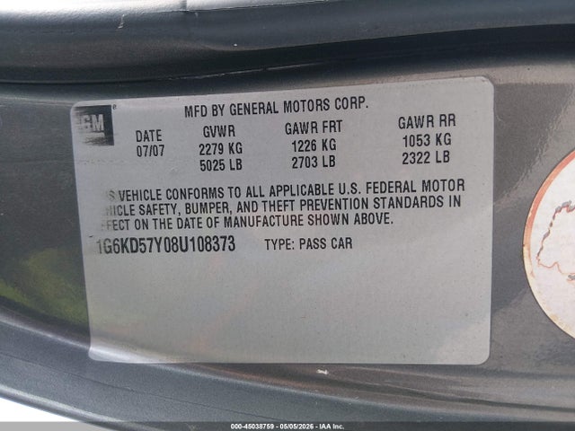 45038759 :رقم المزاد ، 1G6KD57Y08U108373 vin ، 2008 Cadillac Dts 1sc مزاد بيع