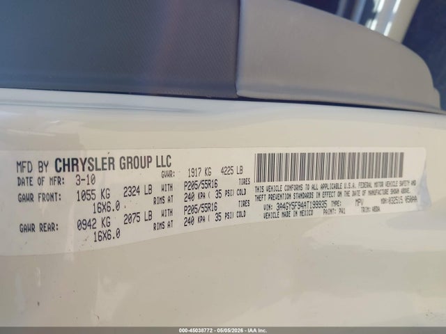 Продажа на аукционе авто 2010 Chrysler Pt Cruiser Classic, vin: 3A4GY5F94AT199935, номер лота: 45038772
