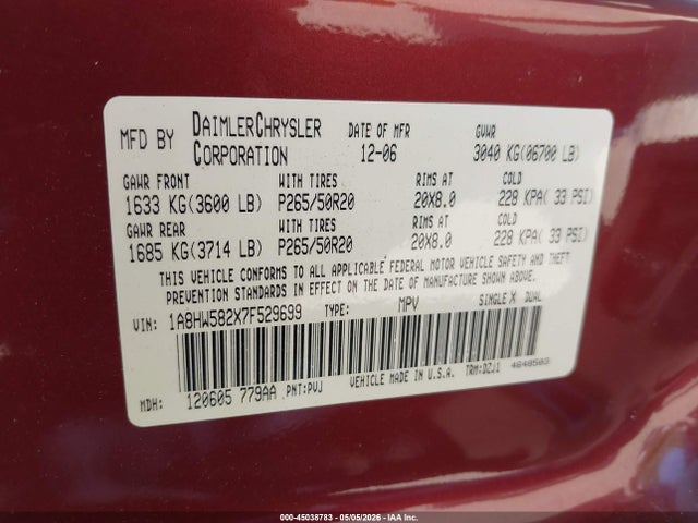 Продаж на аукціоні авто 2007 Chrysler Aspen Limited, vin: 1A8HW582X7F529699, номер лоту: 45038783