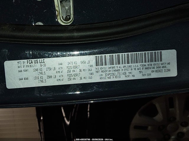 2018 Dodge Journey Sxt მანქანა იყიდება აუქციონზე, vin: 3C4PDCBG1JT511428, აუქციონის ნომერი: 45038796