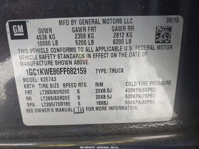 Chevrolet Silverado 2500hd Ltz 2015 1GC1KWE86FF682159 Image 9