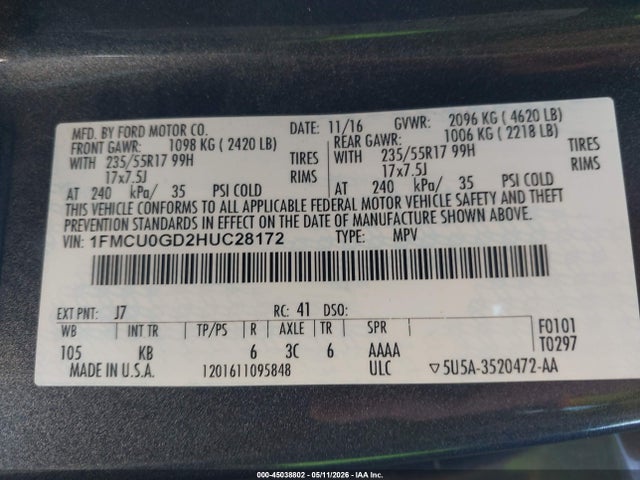 1FMCU0GD2HUC28172 Ford ESCAPE SE