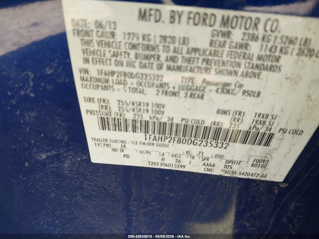 Продаж на аукціоні авто 2013 Ford Taurus Limited, vin: 1FAHP2F80DG235332, номер лоту: 45038810