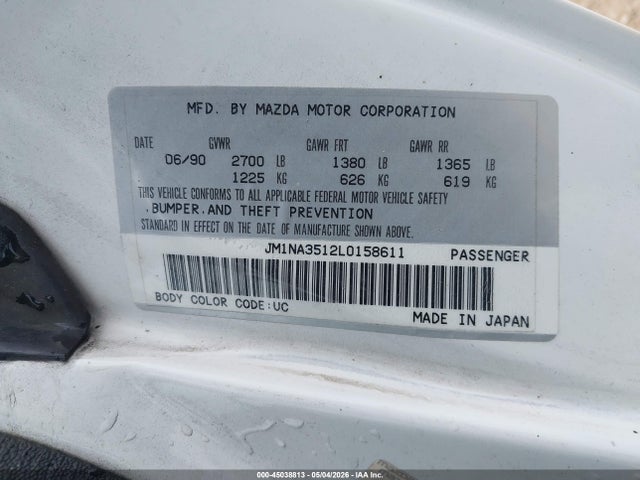 1990 Mazda Mx-5 Miata მანქანა იყიდება აუქციონზე, vin: JM1NA3512L0158611, აუქციონის ნომერი: 45038813