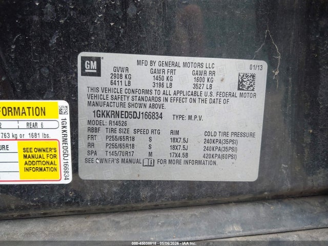 Aukcja sprzedaży 2013 Gmc Acadia Sle-1, vin: 1GKKRNED5DJ166834, numer aukcji: 45038818