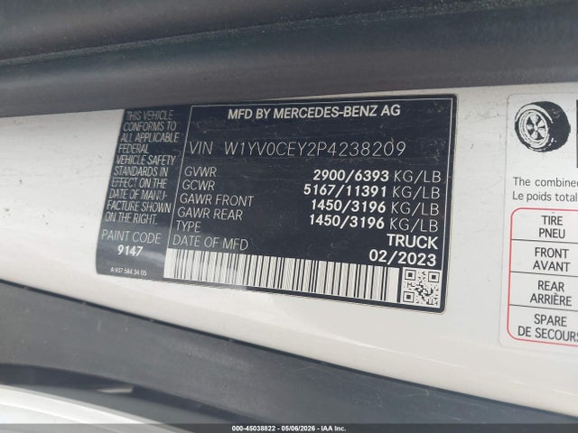 Продаж на аукціоні авто 2023 Mercedes-benz Metris, vin: W1YV0CEY2P4238209, номер лоту: 45038822