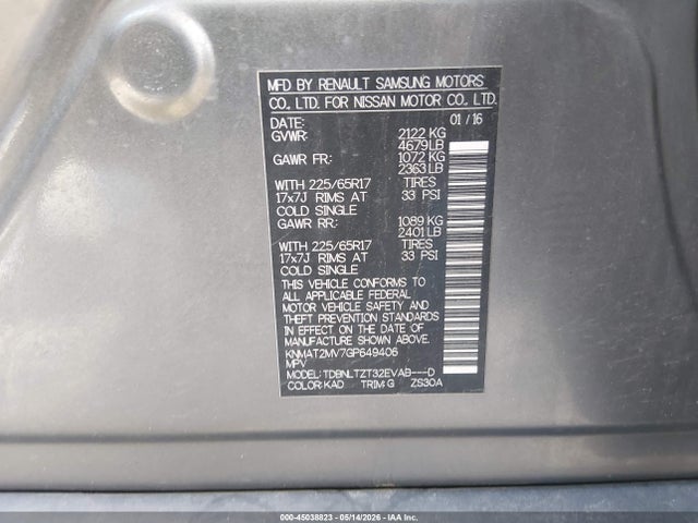 2016 Nissan Rogue Sv მანქანა იყიდება აუქციონზე, vin: KNMAT2MV7GP649406, აუქციონის ნომერი: 45038823