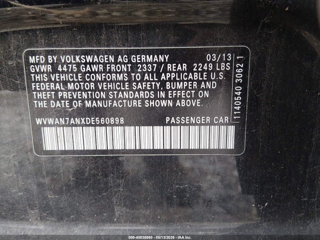 Aukcja sprzedaży 2013 Volkswagen Cc 2.0t R-line, vin: WVWAN7ANXDE560898, numer aukcji: 45038860