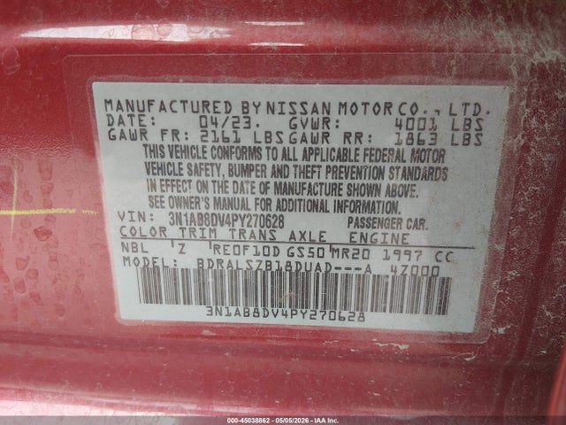 Aukcja sprzedaży 2023 Nissan Sentra Sr Xtronic Cvt, vin: 3N1AB8DV4PY270628, numer aukcji: 45038862