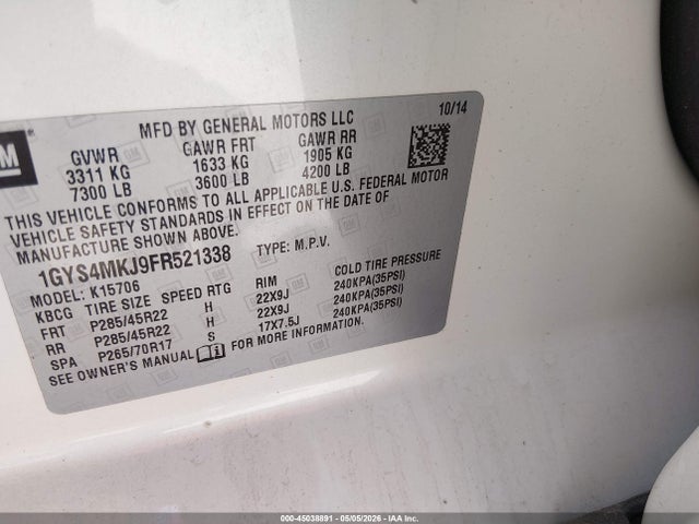 Продажа на аукционе авто 2015 Cadillac Escalade Luxury, vin: 1GYS4MKJ9FR521338, номер лота: 45038891
