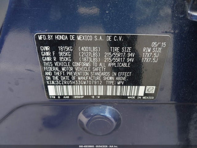 3CZRU5H33GM707912 Honda HR-V LX