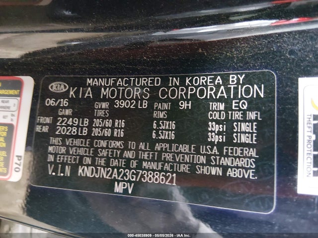 2016 Kia Soul მანქანა იყიდება აუქციონზე, vin: KNDJN2A23G7388621, აუქციონის ნომერი: 45038909
