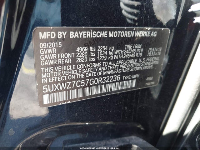 45038945 :رقم المزاد ، 5UXWZ7C57G0R32236 vin ، 2016 Bmw X3 Sdrive28i مزاد بيع