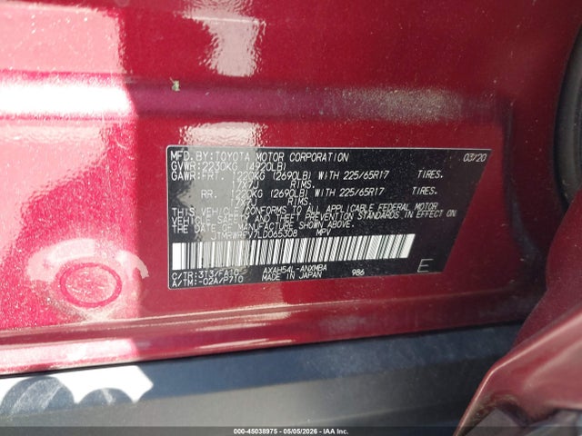 2020 Toyota Rav4 Hybrid Xle მანქანა იყიდება აუქციონზე, vin: JTMRWRFV7LD065308, აუქციონის ნომერი: 45038975
