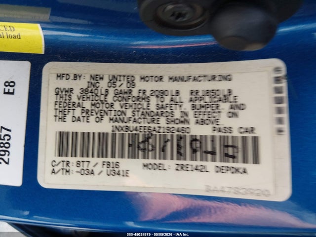 Aukcja sprzedaży 2010 Toyota Corolla, vin: 1NXBU4EE6AZ192460, numer aukcji: 45038979