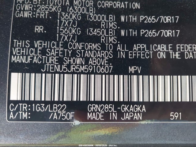 JTENU5JR5M5910607 Toyota 4runner