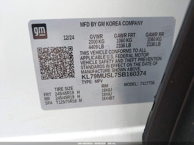 Продаж на аукціоні авто 2025 Chevrolet Trailblazer Awd Rs, vin: KL79MUSL7SB160374, номер лоту: 45039020