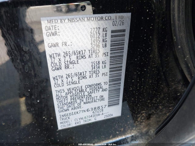 1N6ED1EK7TN638857 Nissan Frontier Sv 4x4