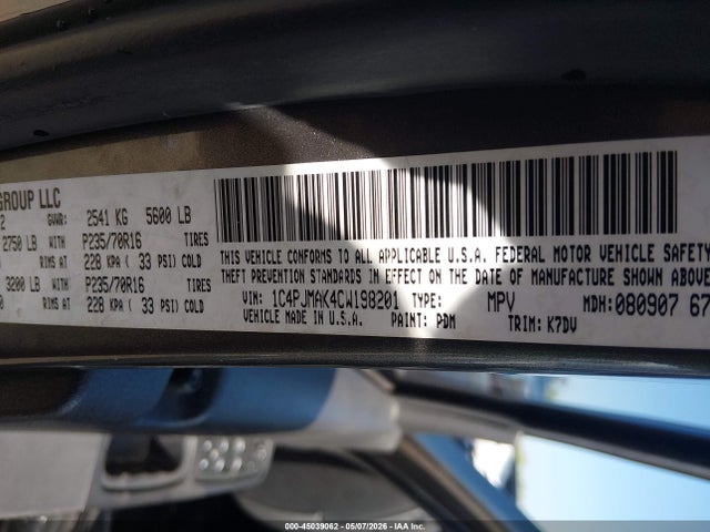 45039062 :رقم المزاد ، 1C4PJMAK4CW198201 vin ، 2012 Jeep Liberty Sport مزاد بيع