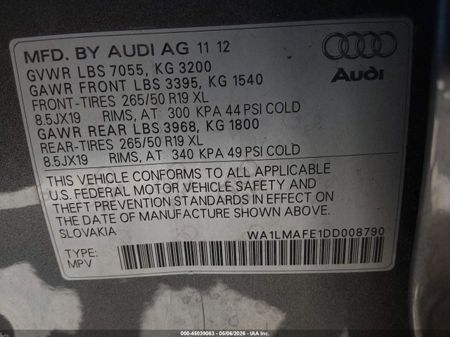 Aukcja sprzedaży 2013 Audi Q7 3.0 Tdi Premium, vin: WA1LMAFE1DD008790, numer aukcji: 45039063