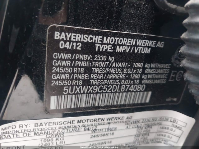 45039073 :رقم المزاد ، 5UXWX9C52DL874080 vin ، 2013 Bmw X3 Xdrive28i مزاد بيع
