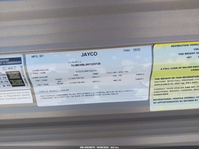 Продаж на аукціоні авто 2024 Jayco Jayfl184bh, vin: 1UJBC0BL0R7ZZ0126, номер лоту: 45039076