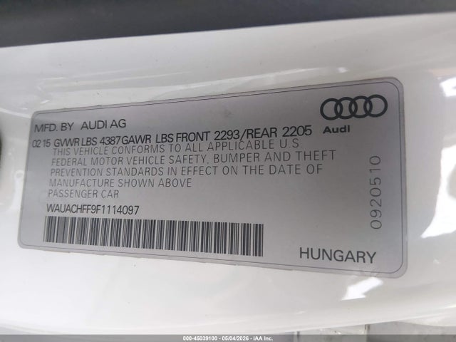 Продаж на аукціоні авто 2015 Audi A3 1.8t Premium, vin: WAUACHFF9F1114097, номер лоту: 45039100