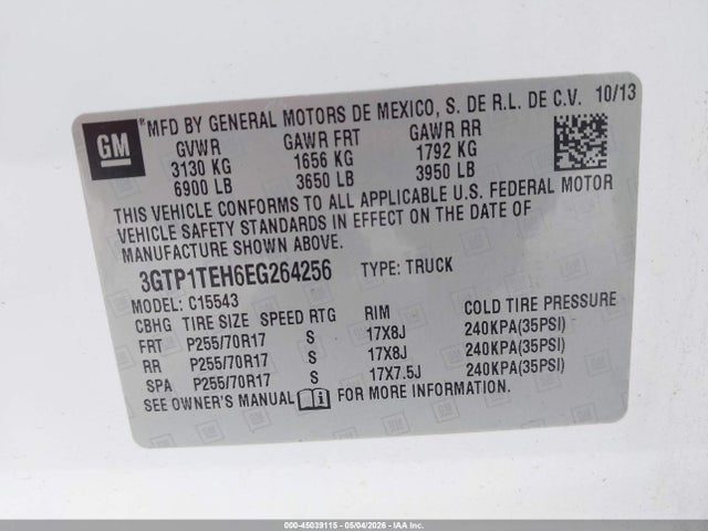 Aukcja sprzedaży 2014 Gmc Sierra 1500, vin: 3GTP1TEH6EG264256, numer aukcji: 45039115