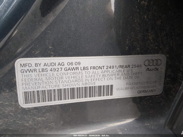 45039121 :رقم المزاد ، WAUBFAFLXAN006484 vin ، 2010 Audi A4 2.0t Premium مزاد بيع