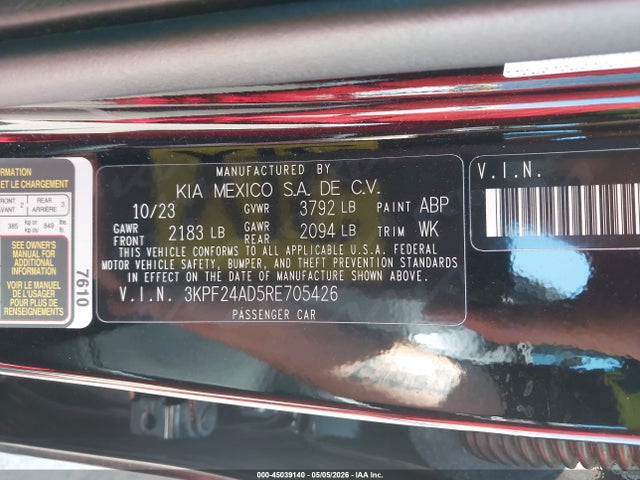 45039140 :رقم المزاد ، 3KPF24AD5RE705426 vin ، 2024 Kia Forte Lxs مزاد بيع
