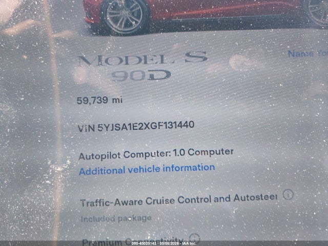 2016 Tesla Model S 60d/70d/75d/85d/90d მანქანა იყიდება აუქციონზე, vin: 5YJSA1E2XGF131440, აუქციონის ნომერი: 45039143