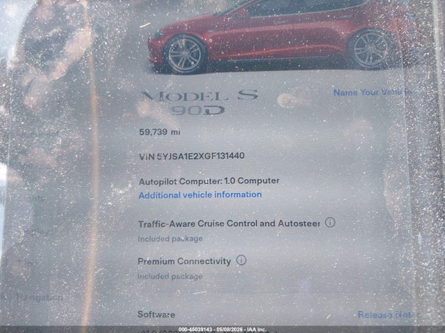 2016 Tesla Model S 60d/70d/75d/85d/90d მანქანა იყიდება აუქციონზე, vin: 5YJSA1E2XGF131440, აუქციონის ნომერი: 45039143