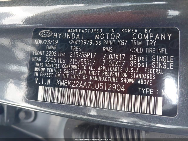 Продаж на аукціоні авто 2020 Hyundai Kona Sel, vin: KM8K22AA7LU512904, номер лоту: 45039154