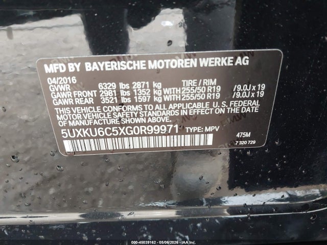 45039162 :رقم المزاد ، 5UXKU6C5XG0R99971 vin ، 2016 Bmw X6 Xdrive50i مزاد بيع