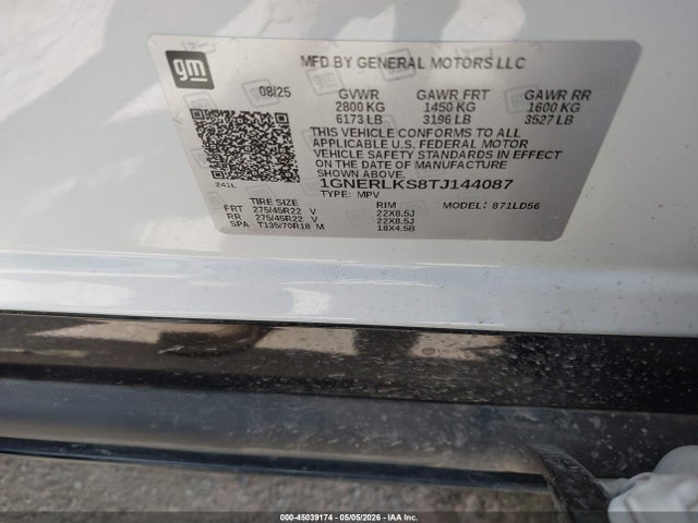 45039174 :رقم المزاد ، 1GNERLKS8TJ144087 vin ، 2026 Chevrolet Traverse Fwd Rs مزاد بيع
