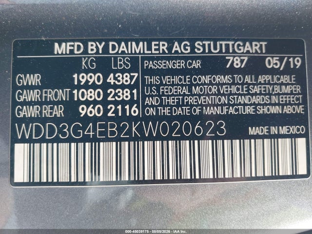Aukcja sprzedaży 2019 Mercedes-benz A 220, vin: WDD3G4EB2KW020623, numer aukcji: 45039175