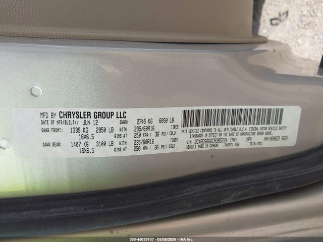 45039187 :رقم المزاد ، 2C4RDGBG6CR385234 vin ، 2012 Dodge Grand Caravan Se/avp مزاد بيع