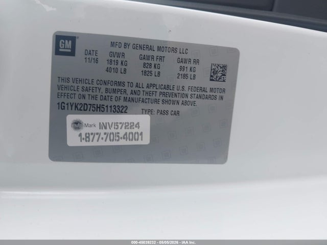 Продаж на аукціоні авто 2017 Chevrolet Corvette Stingray Z51, vin: 1G1YK2D75H5113322, номер лоту: 45039232