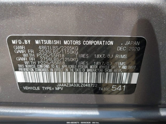 Продаж на аукціоні авто 2020 Mitsubishi Outlander Es 2.4 S-awc/le 2.4 S-awc/se 2.4 S-awc/sel 2.4 S-awc/sp 2.4 S-awc, vin: JA4AZ3A33LZ048722, номер лоту: 45039273