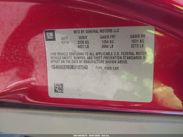 45039279 :رقم المزاد ، 1G4HA5EM0BU107243 vin ، 2011 Buick Lucerne Cx مزاد بيع
