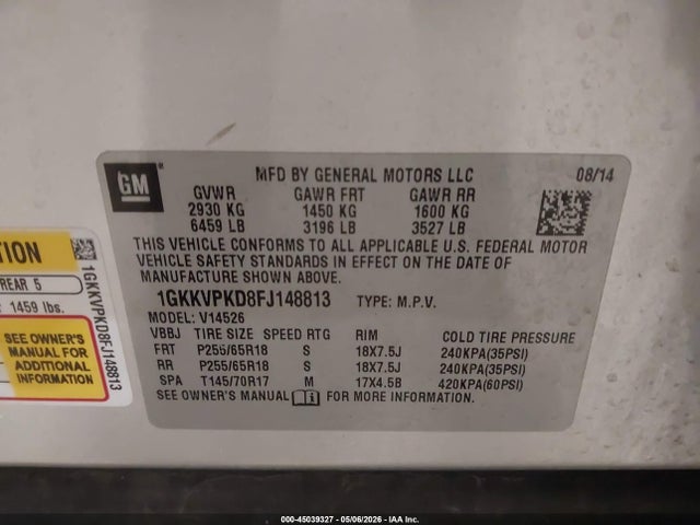 2015 Gmc Acadia Sle-2 მანქანა იყიდება აუქციონზე, vin: 1GKKVPKD8FJ148813, აუქციონის ნომერი: 45039327