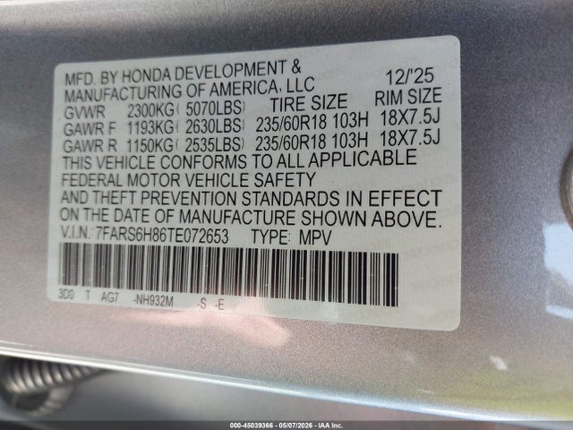 7FARS6H86TE072653 Honda Cr-v Hybrid Awd Sport-l