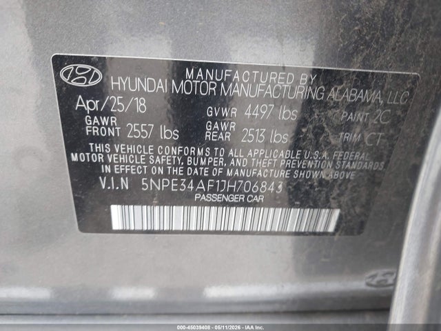 Продаж на аукціоні авто 2018 Hyundai Sonata Sport+, vin: 5NPE34AF1JH706843, номер лоту: 45039408