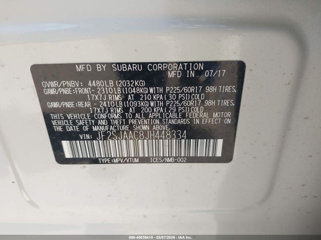 45039410 :رقم المزاد ، JF2SJAAC8JH448334 vin ، 2018 Subaru Forester 2.5i مزاد بيع
