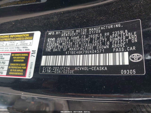 45039414 :رقم المزاد ، 4T1BE46K79U404571 vin ، 2009 Toyota Camry Se مزاد بيع
