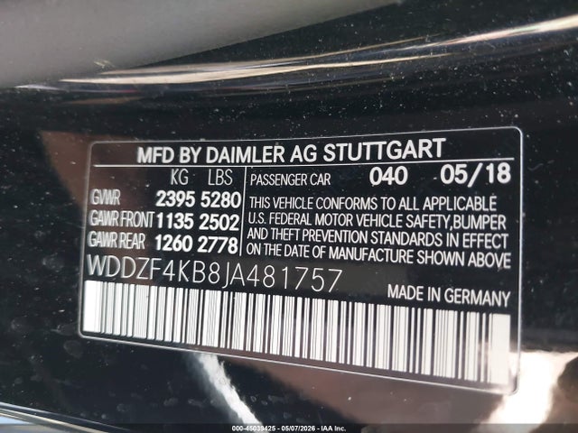 Aukcja sprzedaży 2018 Mercedes-benz E 300 4matic, vin: WDDZF4KB8JA481757, numer aukcji: 45039425